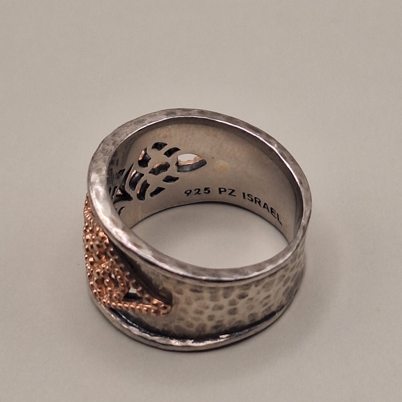 Paz Creations Sterling & Rose Gold Leaf Wide Band Ring – Size 7 - Picture 7 of 7